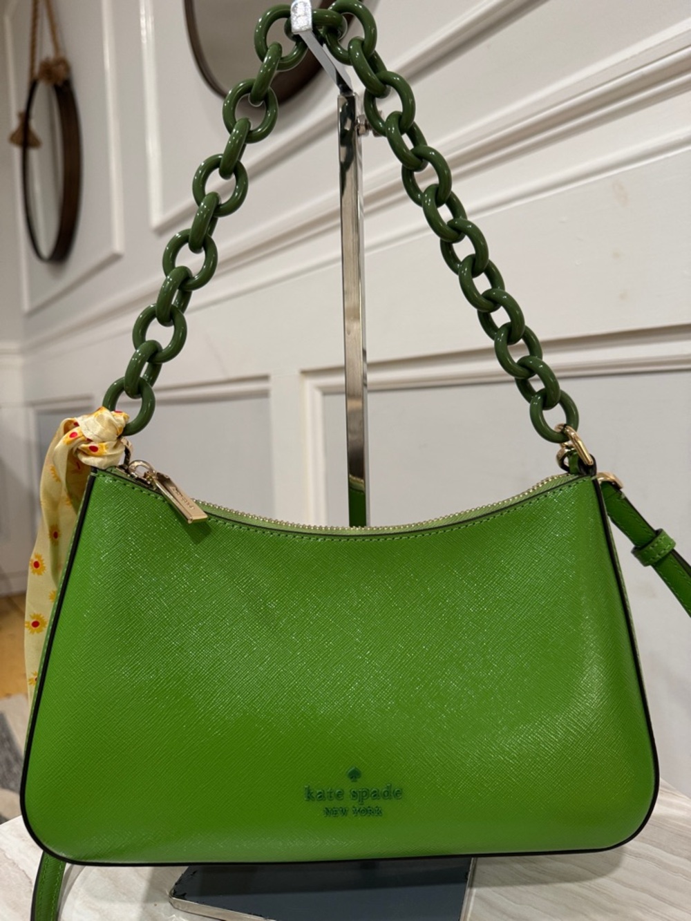 kate spade Madison Convertible Crossbody Green Leather Resin Chain Shoulder Bag - Picture 5 of 17